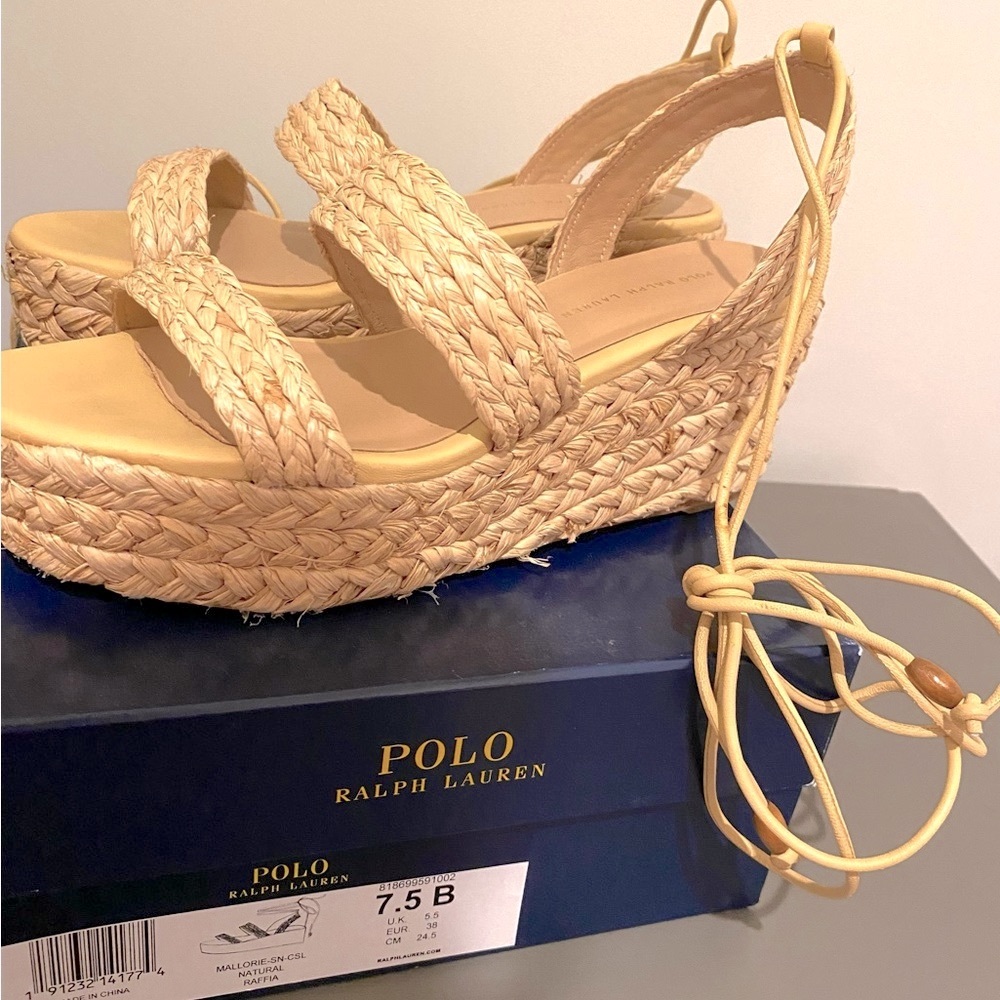 Polo Ralph Lauren Raffia Platform Shoe sz 7.5 - Picture 3 of 15